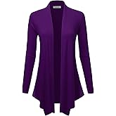 FASHIONOLIC Women's Drape Front Open Cardigan Long Sleeve (S-2X, Made in USA)
