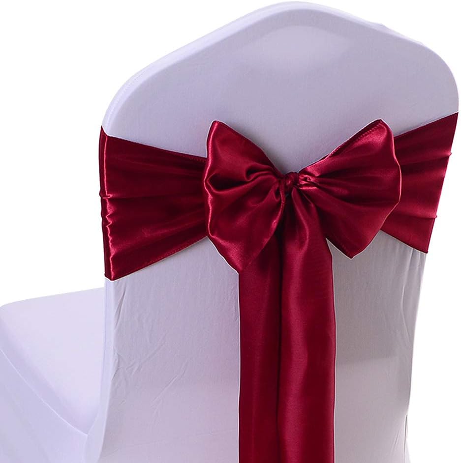 Gold 17X275CM Satin Chair Bow Sash Wedding Reception Banquet Decoration (Wine Red, Pack of 10)