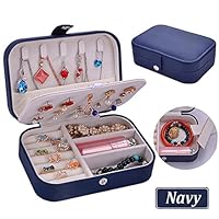 QBeel Travel Jewelry Box for Women, Doubel Layer PU Leather Jewelry Organizer Portable Jewelry Holder Case for Necklace Earrings Rings Bracelets Watches - Navy