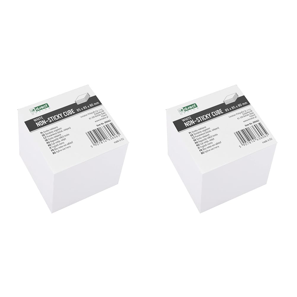 D.RECT Note Block 85x85x80mm Notepad Replacement Paper for Note Box, 750 Sheets White - Cube Note Box, Non Sticky Notes, Small Writing Paper - Memo Block for School Office Home (Pack of 2)