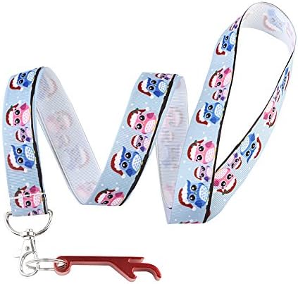 New Blue Snow Owl family Keychain Keyring Key Chain Holder Lanyard Straps with Mini Silver Steel Spring Clips -with Red Bottle Opener Keychain