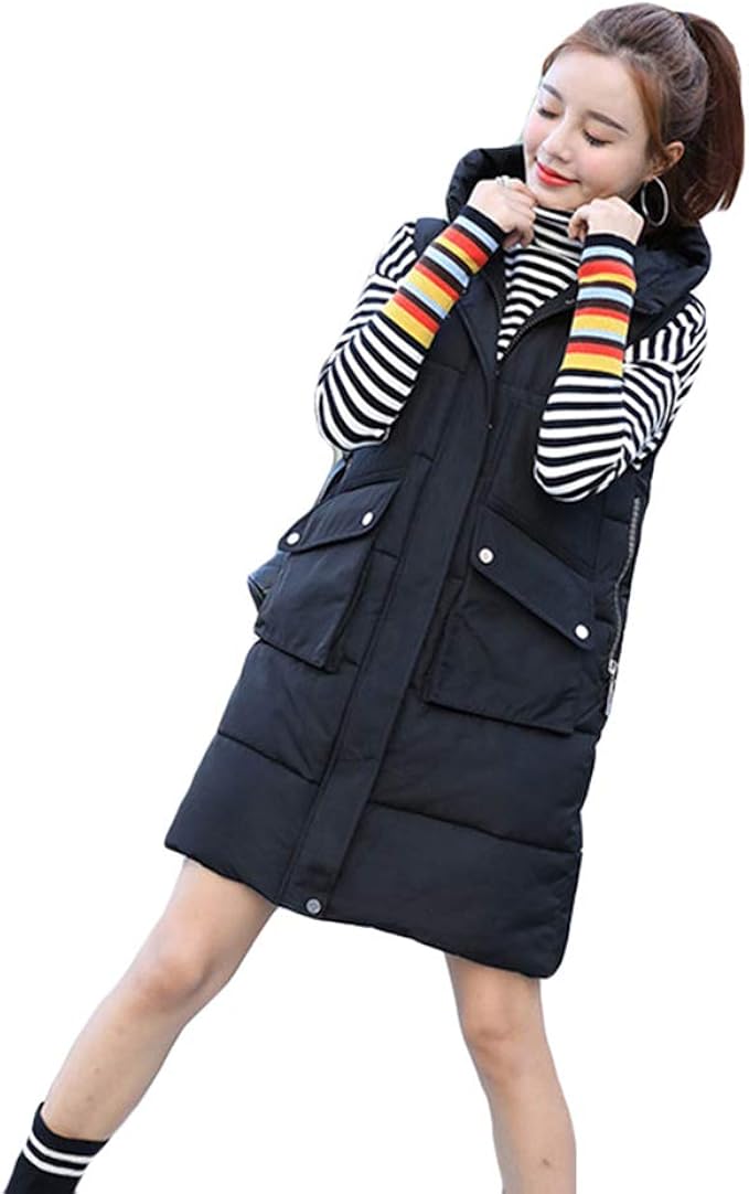 Womens Padded Gilet with Hood Quilted Gilet Hooded Long Body Warmer