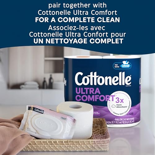 Cottonelle Fragrance Free Flushable Wet Wipes, Adult Wet Wipes, 2 Flip-Top Packs, 42 Wipes Per Pack (84 Total Flushable Wipes)