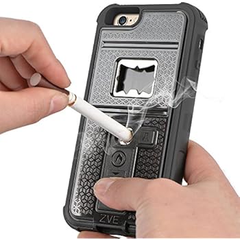iPhone 6s Case, ZVE Multifunctional Cigarette Lighter Cover for iPhone 6/6s Built-in Cigarette Lighter/bottle Opener/ Camera Stable Tripod Case (Black)