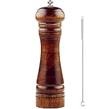 Wooden Pepper Mill with a cleaning brush - 8 inch tall - Best Pepper Grinder Wood with a Adjustable Ceramic Rotor and easily