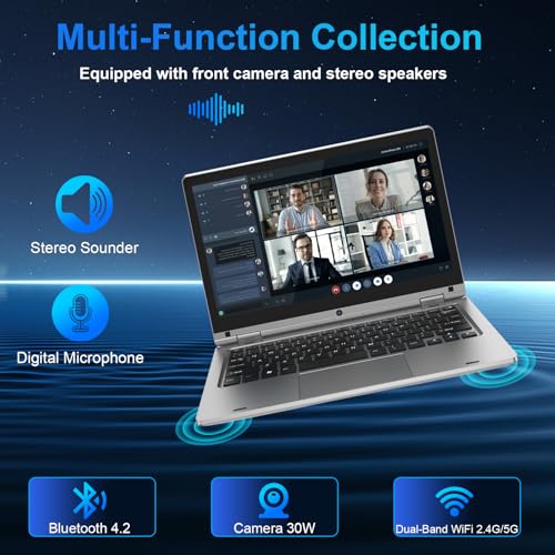 360° Folding Touch Laptop - 11.6 Inches, Laptop PC 6GB RAM 128GB SSD Celeron N4020, IPS Screen 1366 x 768, Laptop for Studies Work Leisure, Computer with Keyboard Film - Silver