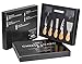 Cheese Knife And Marker Set, 5 Cutlery Knives Stainless Steel Bamboo Handles, 4 Cheese Board Labels Made Of Natural Black Slate Includes 2-Chalk Markers. Gift For All Occasions By House Ur Home