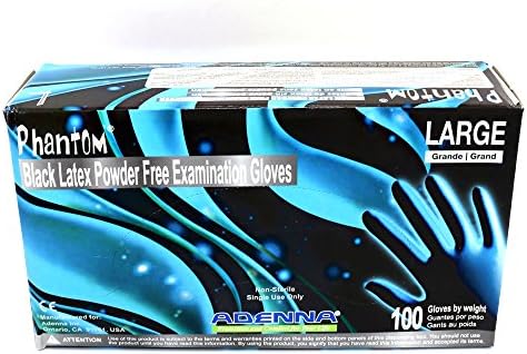 Getbetterlife Phantom Powder Free Black Latex Gloves- Examination Grade Disposable Tattoo Gloves Sizes from Small to X-large (Large)