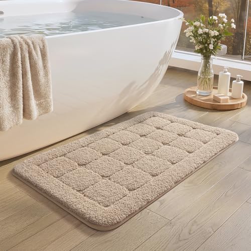 Color&Geometry Beige Bathroom Rugs Non Slip Washable 44x76 cm, Luxury Absorbent Bath Mats for Bathroom Floor, Sink, Bathtub, Thick Soft Shower Mat Outside Shower