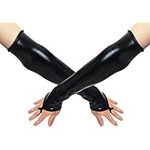 Thereisno Sexy Long Black Metallic Feel Gloves Synthetic Leather Arm Sleeves Costume New Scarf Shawl