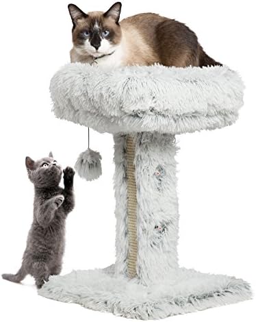 Modern Kitty Handcrafted Cat Post Lounger w/ Scratching Surface in Shag, Frost, 16"x16"x24"