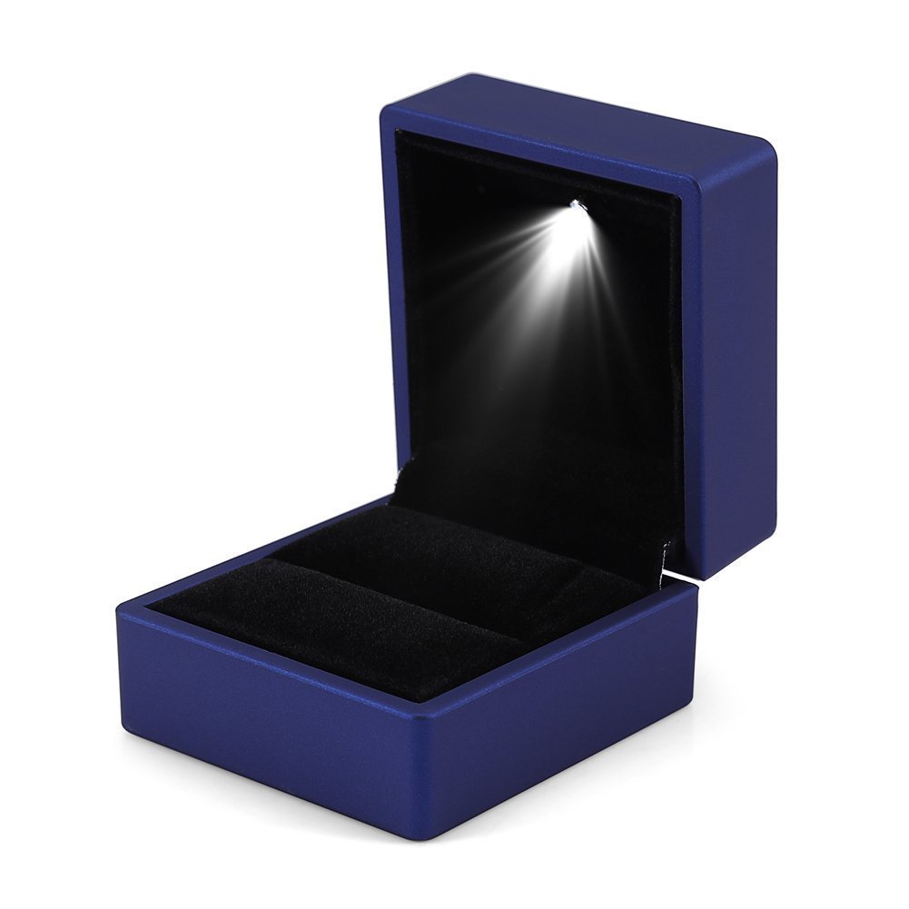 Stylish LED Light-Up Ring Box Storage Case Holder blue
