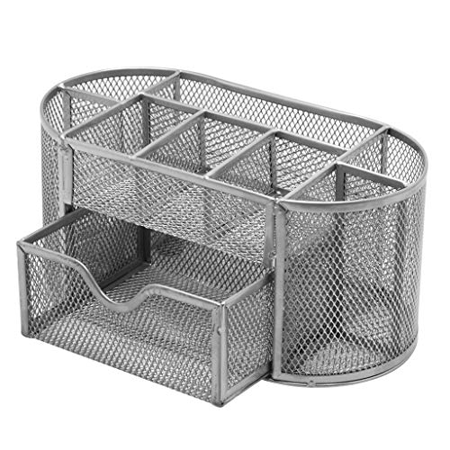 Uplord Desk Supplies Organizer,Pencil and Pen Holder Office Desk Supplies Organizer Desktop Metal Storage Mesh,8 Parts + 1 Slide Drawer - Thumbnail 2