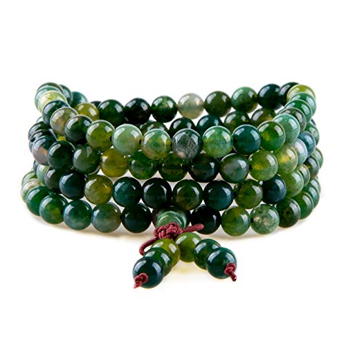Mala Beads Bracelet,Bivei Moss Agate Gemstone Prayer Bead 108 Bracelet Meditation Necklace(A Grade Moss Agate) - Thumbnail 6