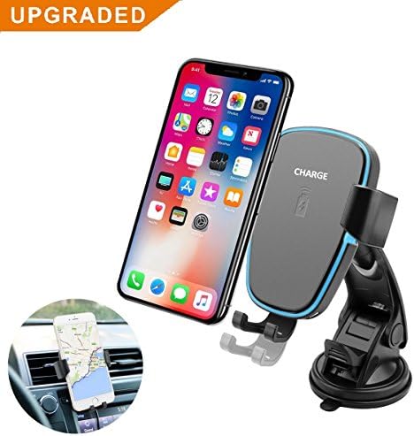 Wireless Car Charger for iPhone X/ 8 / 8 Plus and Other Qi-Enabled Devices Fast-Charging for Samsung Galaxy Note 8 /S8/ S8+/ S7 / S7 edge/Note 5-Black Phone Holder Mount and Charger w/ LED Indicator