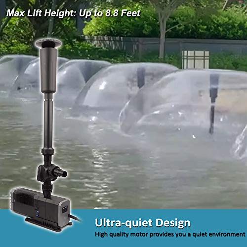 YCTECH 660 GPH Ultra-Quiet Submersible Pump with Fountain Kit for Pond, Statuary, Garden