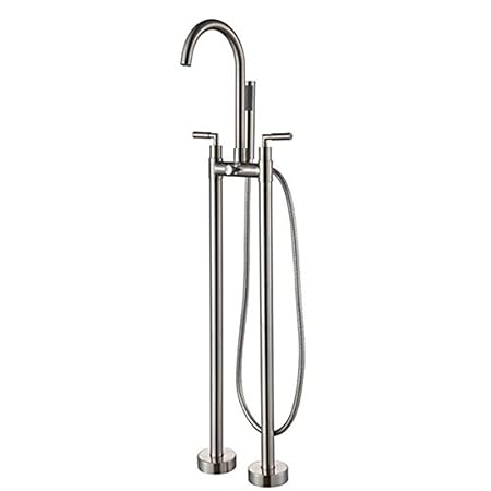 Kunmai Floor Mounted Freestanding Bath Filler Tap Brushed Nickel
