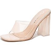Cape Robbin Clear Slip On Block Heels for Women - Square Toe Chunky Dress Shoes for Women - Transparent Heeled Mule Sandals with 3.75 Inch Heel (Lynnett)