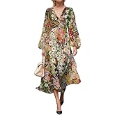Akivide Women's Fall Chiffon Floral Print Puff Long Sleeve Maxi Dress Empire Waist Dresses for Women 2025 Elegant Classy