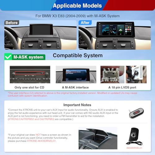 XTRONS Android 14 Car Radio for BMW X3 E83 (2004-2009) with M-Ask System, Qualcomm 680 Octa Core 8+128 Multimedia Player, 12.3 Inch 2K IPS Built-in 4G LTE Car Play Android Car Bluetooth 5.1