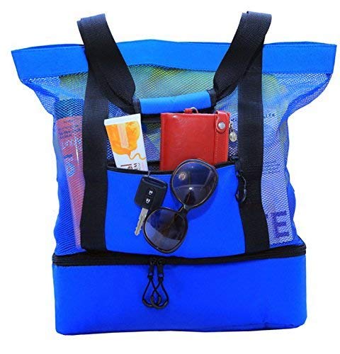 JU&JI’s Beach Tote Bags – 2-in-1 Design – Mesh Bag & Built-in Picnic Cooler Compartment – Big or Extra Large Cooler Beach Bags – Padded Handle, Waterproof Zipper & Heavy-Duty Build