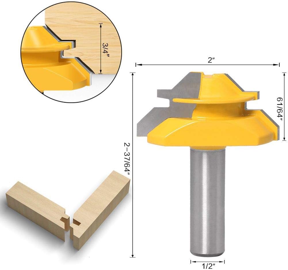 GAFeng 3PCS Tongue and Groove Router Bit Tool Set 1/2 Inch Shank+45°Lock Miter Bit 1/2 Inch Shank For Doors, Tables, Shelves, Walls, DIY Woodwork - - 