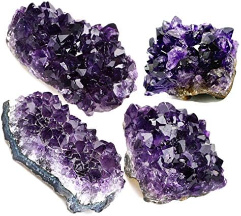 4 Natural Sparkly, Amethyst Clusters，geodes, Extra fine Quality, Plus 7 Chakra Tumbled Crystals and Healing Stones. Healing, Reiki, Home, Office Decoration, Best Value.