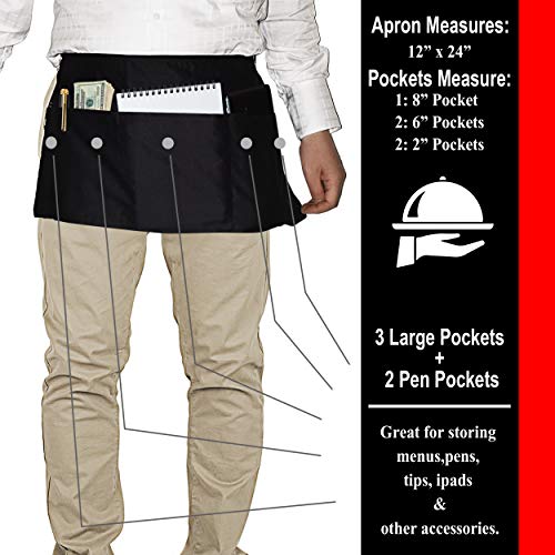 3 Pack Server Apron 5 Pockets Cotton Waist Apron for Home & Kitchen, 24 (3) eBay