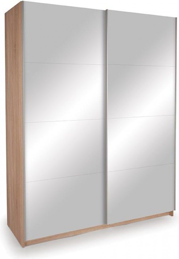 Dallas Mirrored Sliding 2 Door Bedroom Wardrobe Storage Closet | 3D Textured Oak