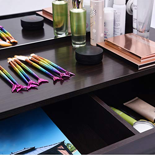 FunDiscount Vanity Set with Lighted Mirror, Cushioned Stool and Drawers, Modern Makeup Vanity Dressing Table Dresser Desk Vanities Bench for Bedroom Living Room Girls Dressing Room (Black) - Thumbnail 4
