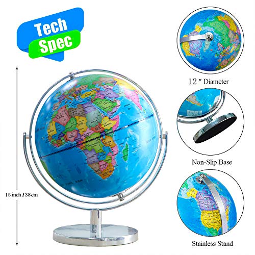 World Globe for Kids - World Globe with Stand Adults Geographic Globes Discovery World Learning Toys Globe for Kids - Globes of The World with Stand (12 Inch)