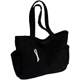 Jwqqwdza Corduroy Tote Bag for Women, Multiple Pockets Large Hobo Shoulder Bag for Office & Shopping, Zipper Casual Handbags