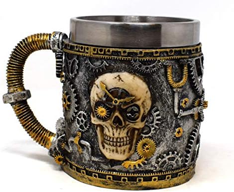 Steampunk Skull Metallic Mug Tankard, Novelty Collectable, Gift Boxed