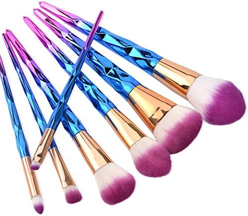 FLD 7Pcs Rainbow Rhinestone Make Up Brush Set, Portable Do Not Hurt The Skin Foundation Face Powder Makeup Tools, Diamond Shape Cosmetics Brushes Tool Kit
