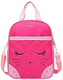 Cute Cat Face Bow Diamond Bling Waterproof Pink School Backpack Girls Lunch bags (Rose)