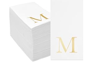 Sparkle and Bash M Napkins Paper Guest Towels - 4 x 8 in, 3-Ply, White & Gold, 100 Count - Letter M Initial Napkins for Wedding Reception & Party Use