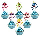 30 pieces Shark Cupcake Toppers Shark Theme Party Supplies- Shark Family Baby Shower Birthday Party Decorations