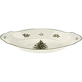 Spode Christmas Tree 12.25" Round Handled Serving Platter - Porcelain Serving Plate for Holiday Snacks, Appetizers, Buffet Displays - Dishwasher Safe - Christmas Décor & Holiday Gift