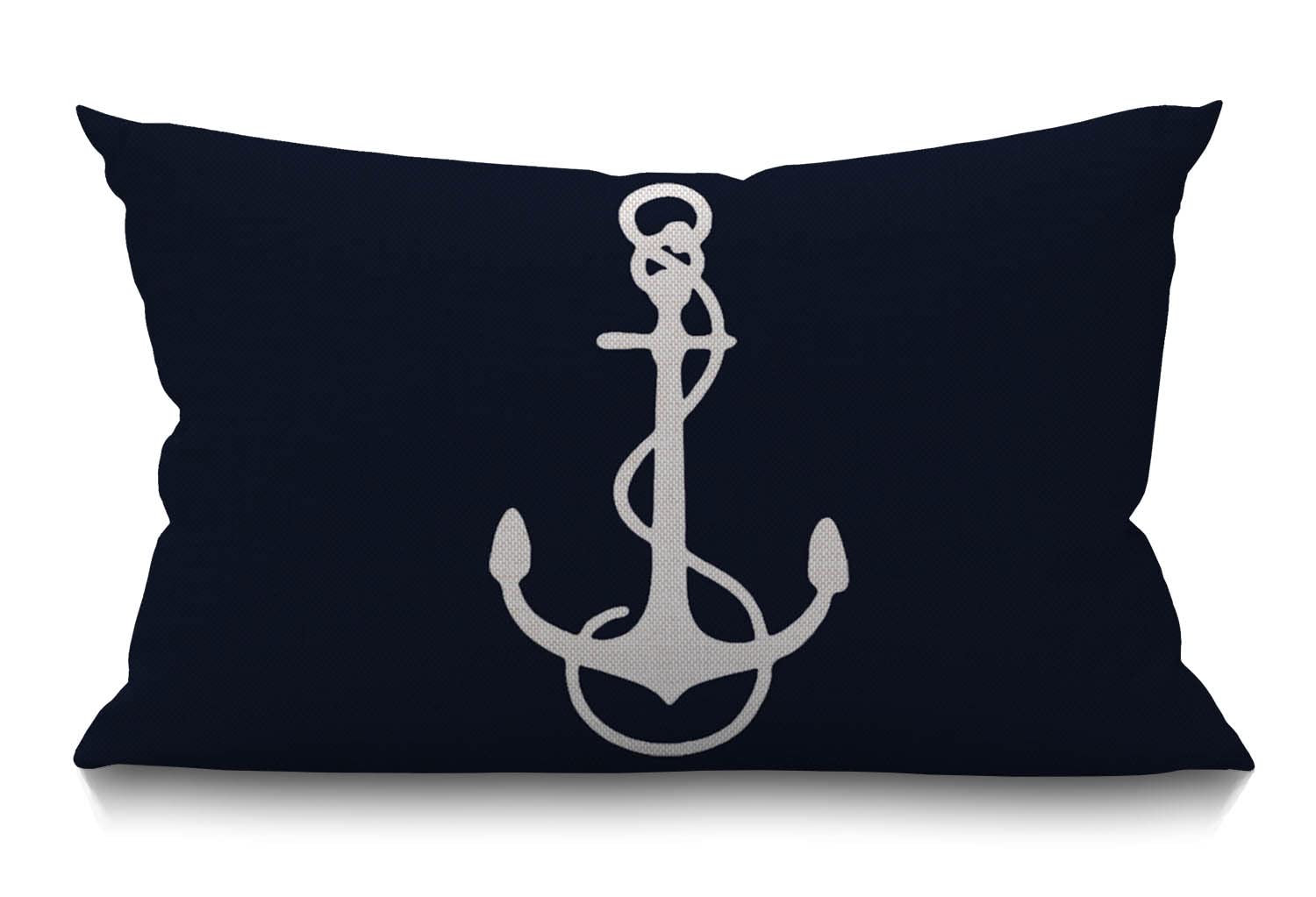 BGBDEIA Oblong Cushion Cover Farmhouse 12x20 Inch Soft Linen Throw Pillowcase Navy Blue White Nautical Sailing Decor Anchor Pillow Cover for Couch Bed Sofa Chair,30 x 50 cm
