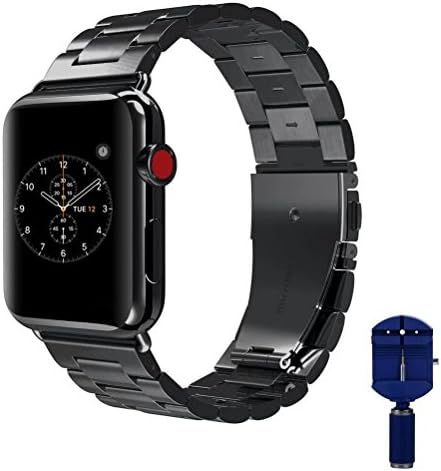 Apple Watch Band, Casok Stainless Steel Watch Band Replacement Band with Double Button Folding Clasp Classic Strap Bands &amp; Links Remover tool for Apple Watch Series 3/2/1 and All Models (42MM Black)