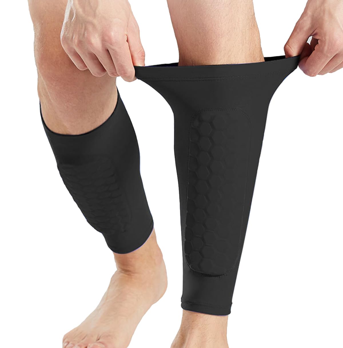 Photo 1 of 2 Pack Soccer Shin Guards Soccer Adult, Soccer Shin Guards for Kids Soccer Shin Pad with Honeycomb Pads, Shin Defender Shin Guard Sleeves, Ski Shin Guards Ski Shin Pads (Black, Medium)