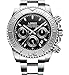 LOREO Mens Automatic Machine Multifunction Silver Stainless Steel Sapphire Glass Black Waterproof Watch