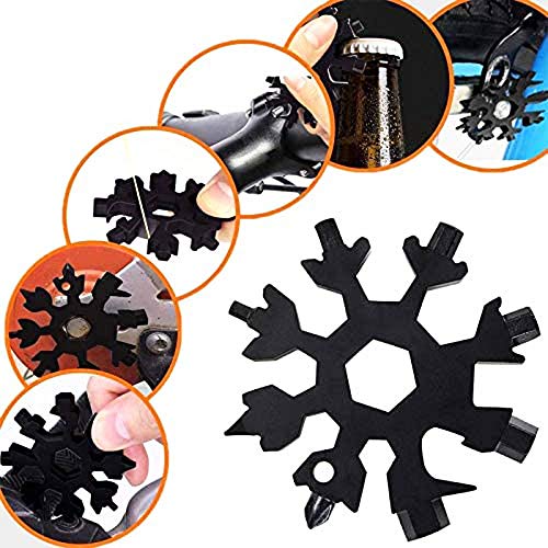 Schneeflocken Multifunktionswerkzeug 18-in-1 Edelstahl Multitool mit Aufbewahrungs​box und Schlüsselring für Outdoor (Schwarz)