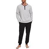 Navisting Men's Pajama Set with Henley Neckline 100% Cotton Soft and Comfortable Nightwear 2-Piece Lounge Set
