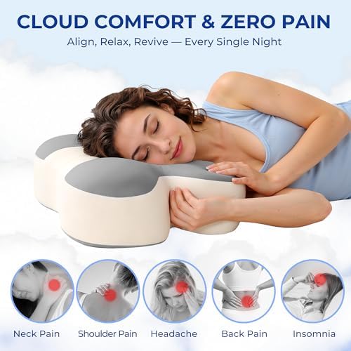 Doppia Altezza Cuscino Cervicale per Alleviare il Dolore (Grigio e Bianco)