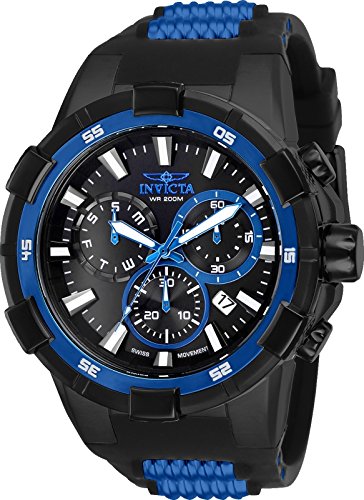 Invicta Men's 'Aviator' Quartz Stainless Steel and Silicone Casual Watch, Color:Black (Model: 25859)