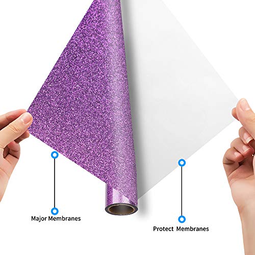 Glitter Heat Transfer Vinyl HTV Rolls 12in.x5ft, Iron on HTV Vinyl Compatible with Silhouette Cameo & Cricut by TransWonder (Purple)