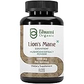 Bhumi Organic Lions Mane Mushroom Cognition (60 Capsules) Lions Mane Mushroom Powder Extract Capsules | Brain Supplement, Brain Vitamins, Focus Supplement
