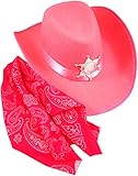 Pink Cowgirl Hat & Bandana Dress Up Set, Sheriff Badge Included