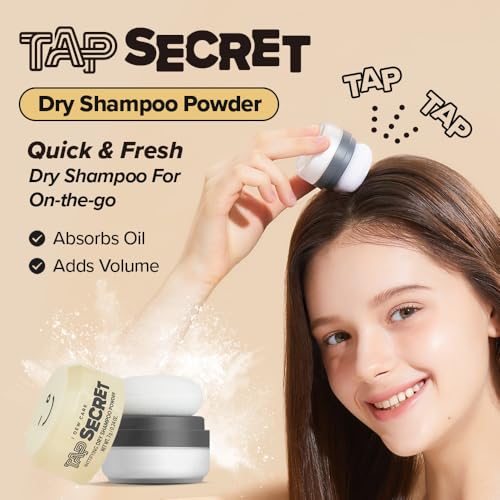 I DEW CARE Tap Secret Dry Shampoo Powder with Biotin - Tap Secret Original | Strengthening & Volumizing, Refillable, Travel size, Non-aerosol, Brunette, Korean Ginseng, Dry Shampoo for Women, 0.24 Oz